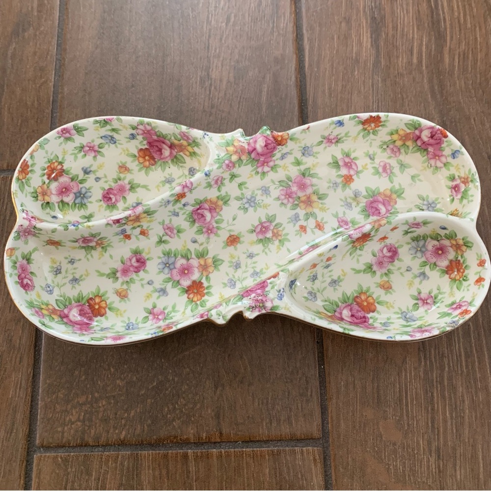 Moriyama Mori-Machi Vintage Porcelain Floral Chintz Divided Relish Dish